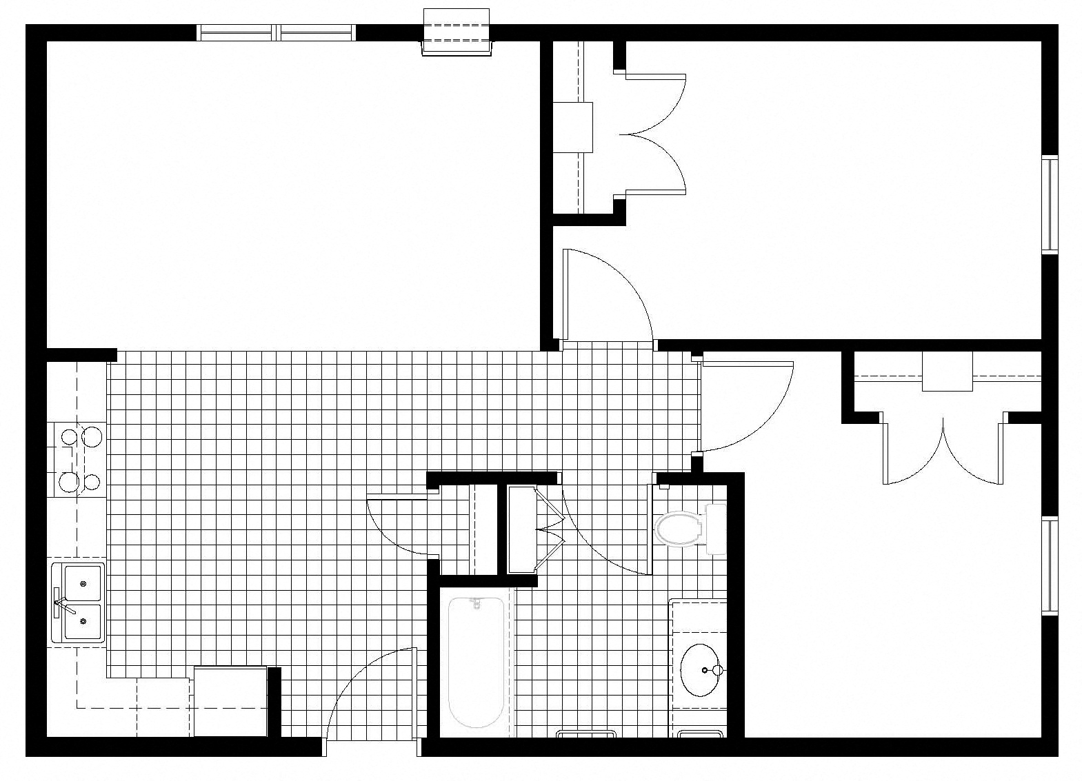 Floor plan for 2 beds, 1 bath, 815 sqft